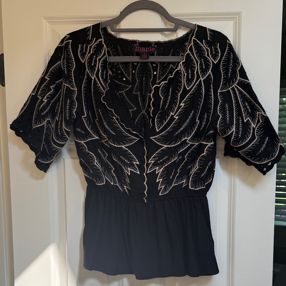 Maple Black and White Feather Print Blouse
